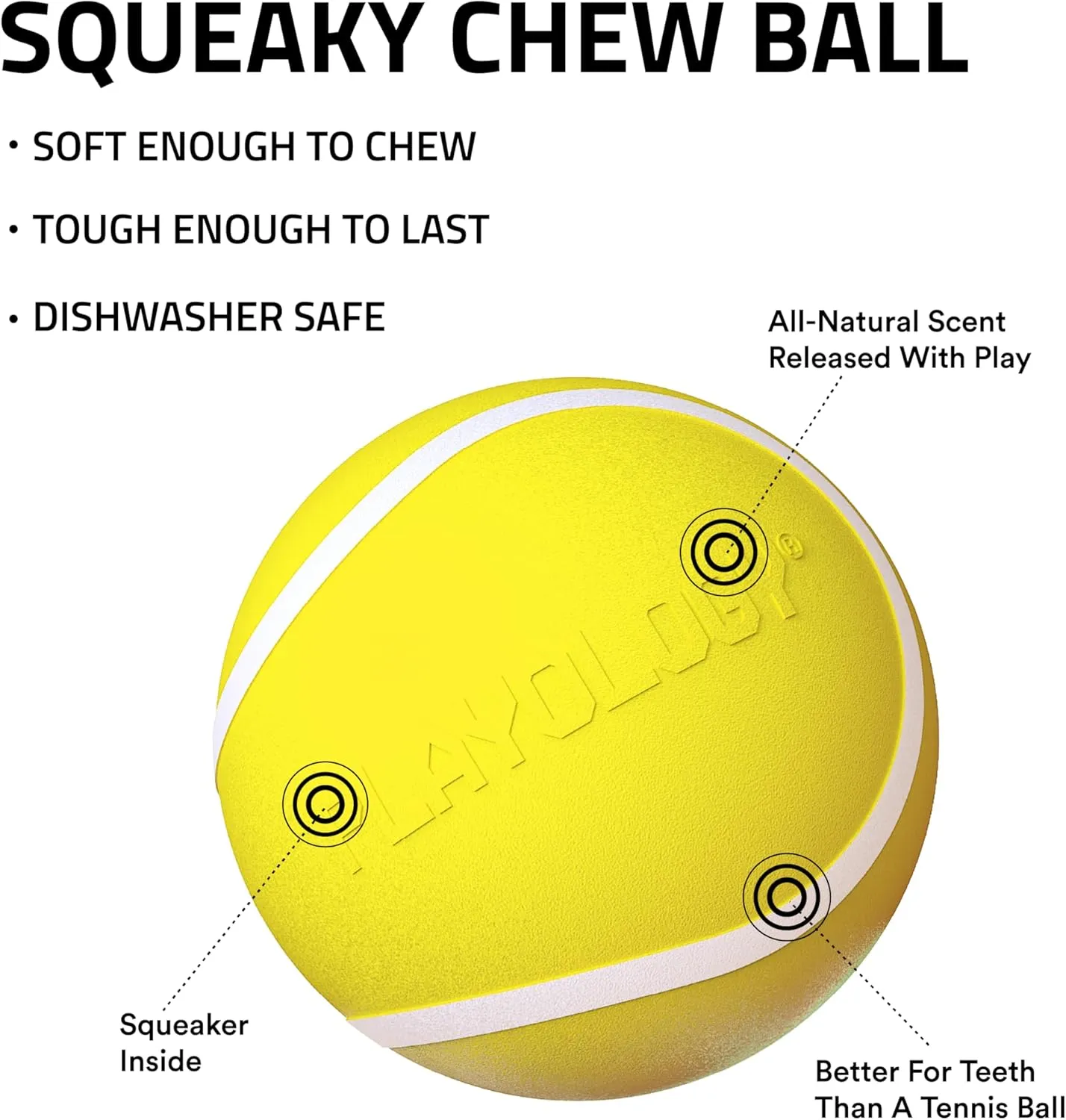 Playology Squeaky Chew Ball for Dogs | Engaging All-Natural Chicken Scented Toy for Medium Dogs up to 50lbs | Squeak, Fetch, and Play