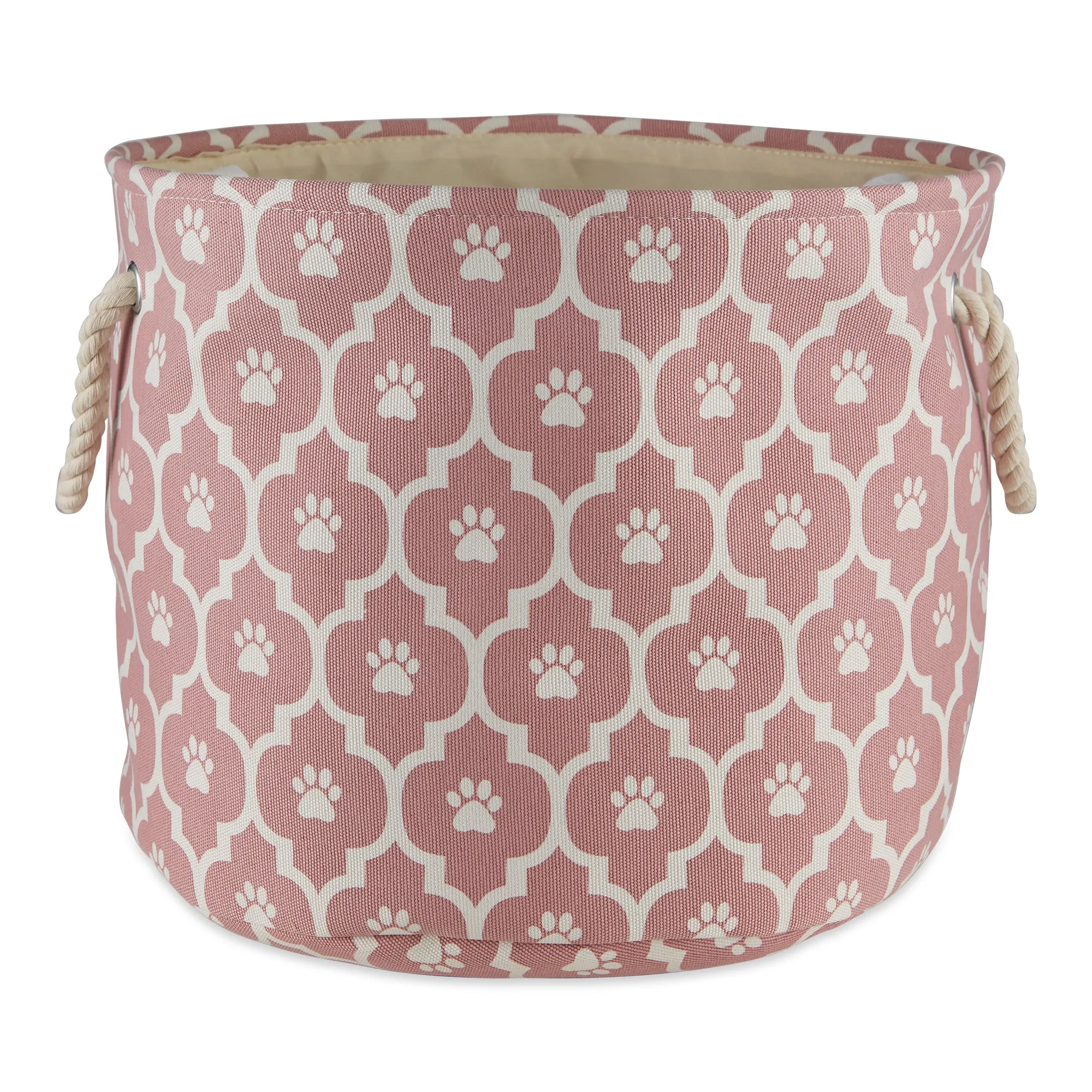 Polyester Pet Bin Lattice Paw Rose Round Medium 12X15X15