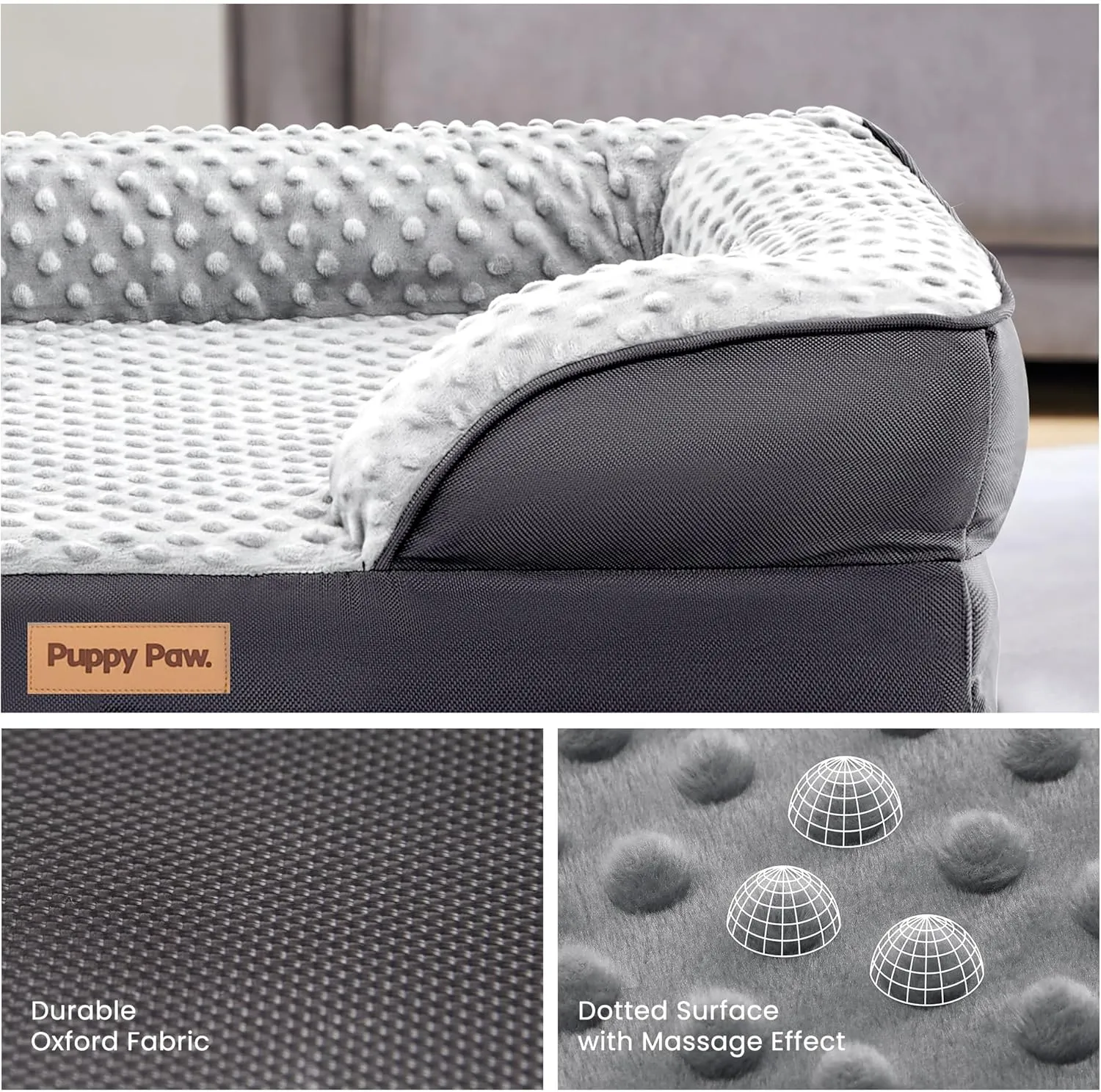 Puppy Bed for Small and Medium Dogs & Cats, Waterproof Lining for Indoor, Outdoor, and in-Car Use, Removable Washable Cover with Zipper (28" x 23" x 7", Up to 50LBs)