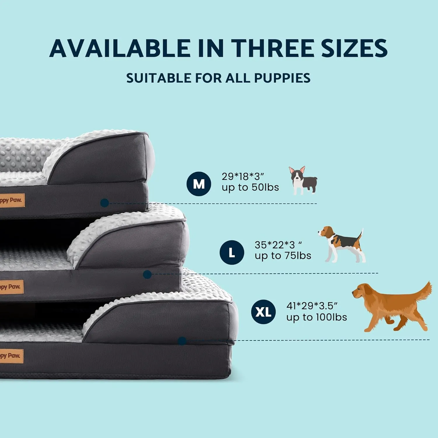 Puppy Bed for Small and Medium Dogs & Cats, Waterproof Lining for Indoor, Outdoor, and in-Car Use, Removable Washable Cover with Zipper (28" x 23" x 7", Up to 50LBs)