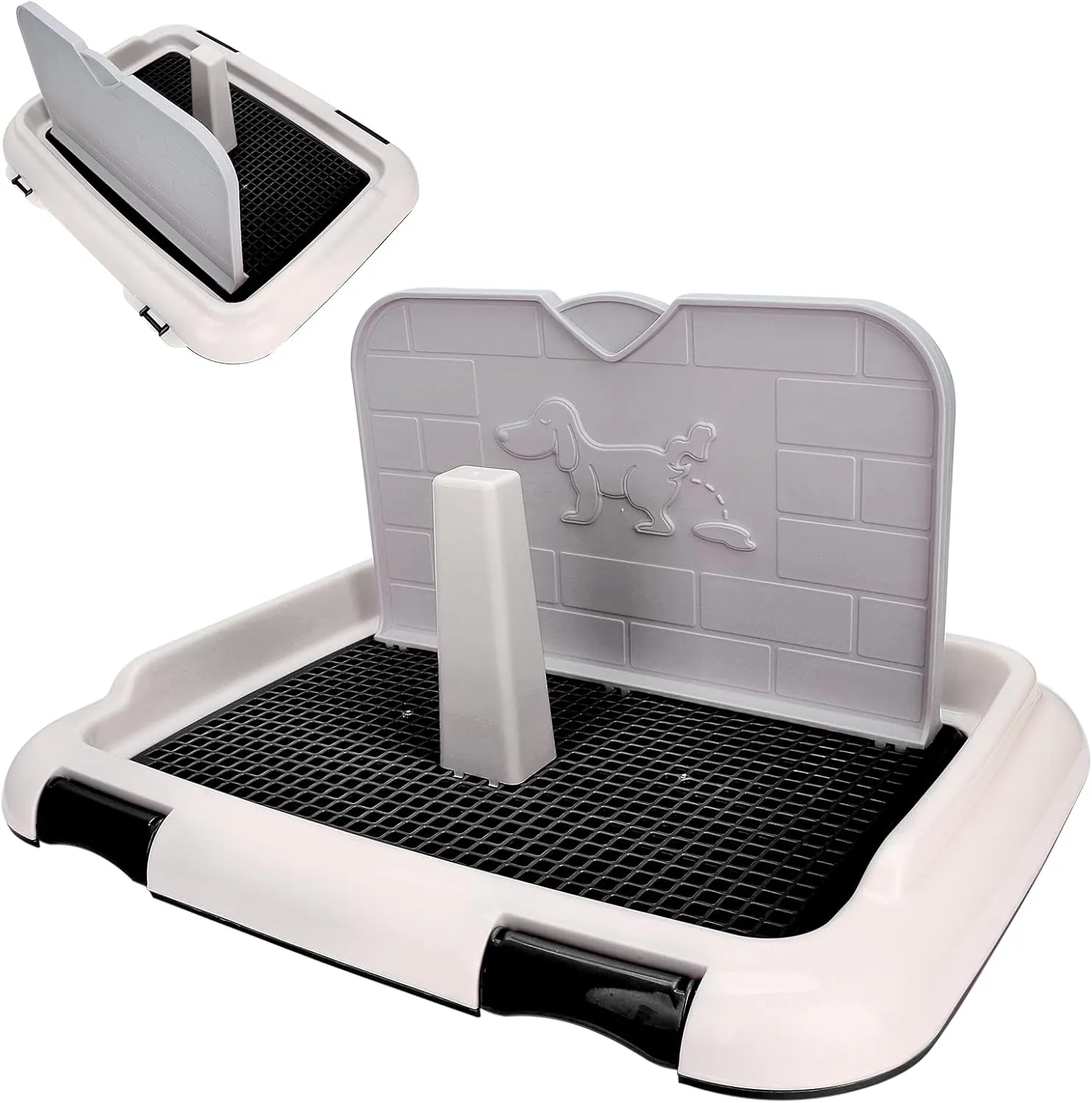 Puppy Training Toilet Pad Holder with Cat Potty Fence - Dog Scheduled Urination Potty Tray for Small & Medium Dogs (Black)