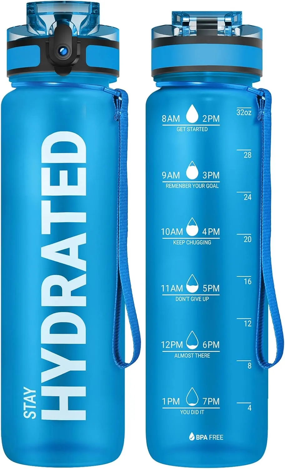 Sahara Sailor Water Bottle 32oz, Durable and Leakproof Water Bottles Motivational with Time Marker, Tritan, BPA Free, Wide Mouth with Easy Clean Brush for Gym, Travel, Home, School, Office (1 Bottle)