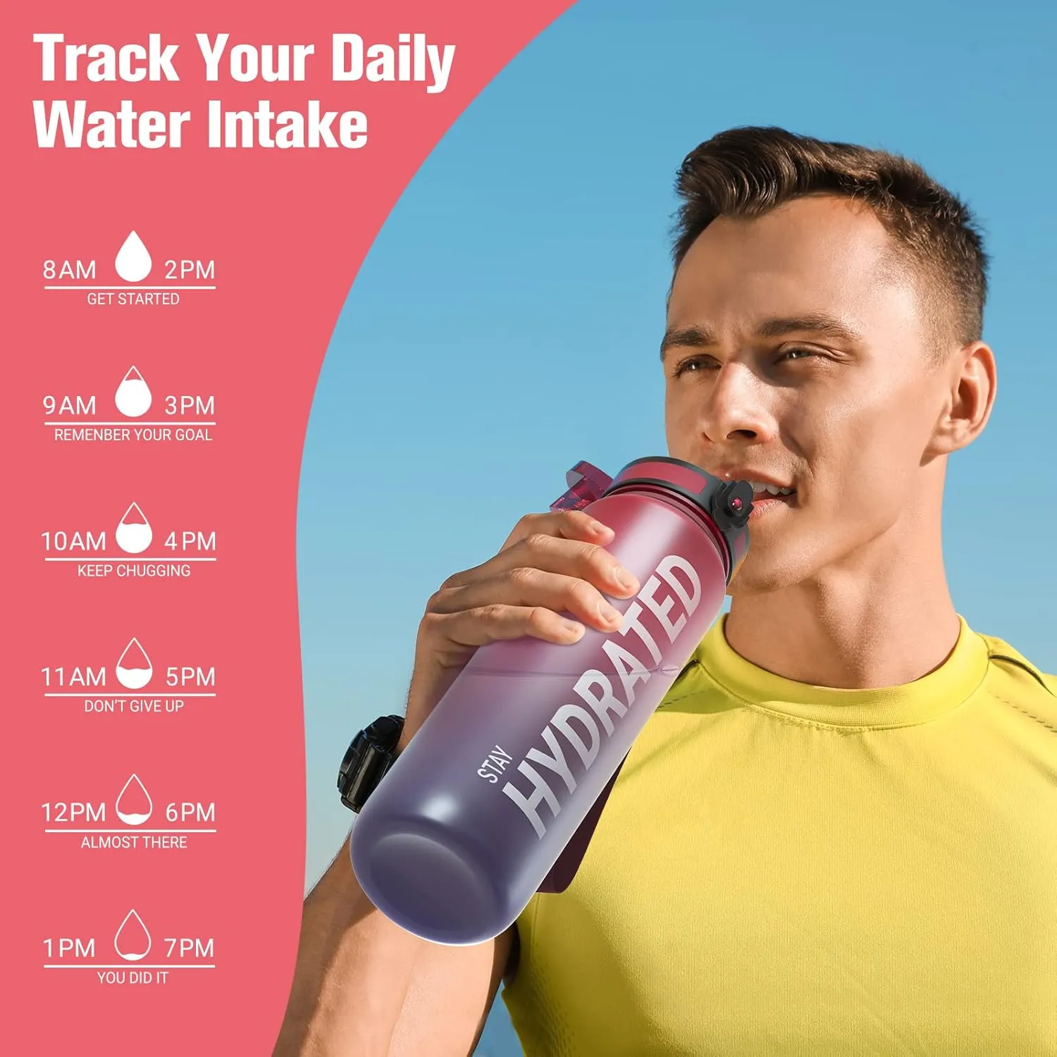 Sahara Sailor Water Bottle 32oz, Durable and Leakproof Water Bottles Motivational with Time Marker, Tritan, BPA Free, Wide Mouth with Easy Clean Brush for Gym, Travel, Home, School, Office (1 Bottle)