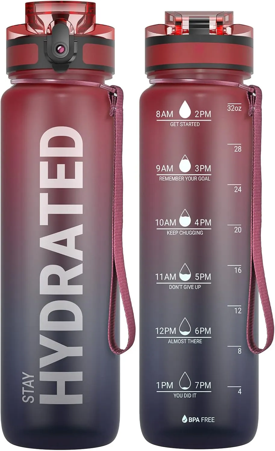 Sahara Sailor Water Bottle 32oz, Durable and Leakproof Water Bottles Motivational with Time Marker, Tritan, BPA Free, Wide Mouth with Easy Clean Brush for Gym, Travel, Home, School, Office (1 Bottle)