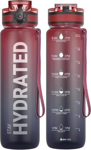Sahara Sailor Water Bottle 32oz, Durable and Leakproof Water Bottles Motivational with Time Marker, Tritan, BPA Free, Wide Mouth with Easy Clean Brush for Gym, Travel, Home, School, Office (1 Bottle)