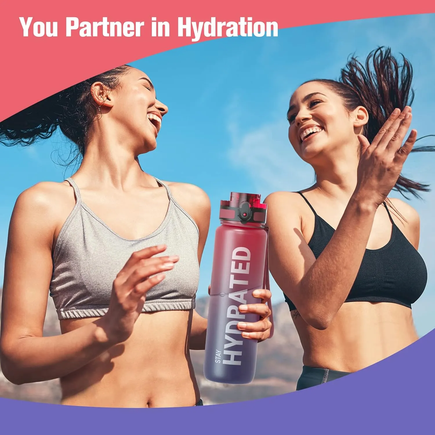 Sahara Sailor Water Bottle 32oz, Durable and Leakproof Water Bottles Motivational with Time Marker, Tritan, BPA Free, Wide Mouth with Easy Clean Brush for Gym, Travel, Home, School, Office (1 Bottle)