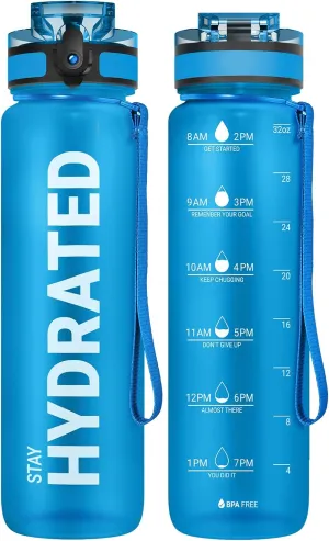 Sahara Sailor Water Bottle 32oz, Durable and Leakproof Water Bottles Motivational with Time Marker, Tritan, BPA Free, Wide Mouth with Easy Clean Brush for Gym, Travel, Home, School, Office (1 Bottle)
