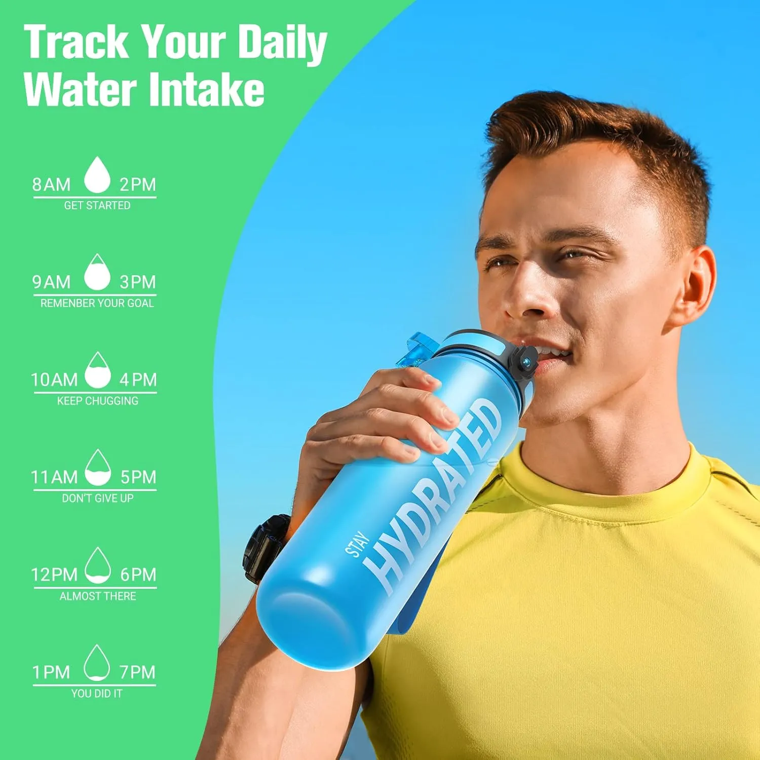 Sahara Sailor Water Bottle 32oz, Durable and Leakproof Water Bottles Motivational with Time Marker, Tritan, BPA Free, Wide Mouth with Easy Clean Brush for Gym, Travel, Home, School, Office (1 Bottle)
