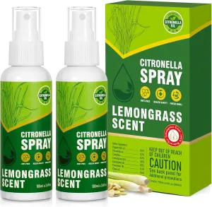 SCENTORINI Citronella Spray, DEET-Free, Natural Air Freshener Spray, 6.76 oz (2 Pack), Plant-Based Lemongrass Essential Oil, for Outdoor, Camping, Hiking, Traveling