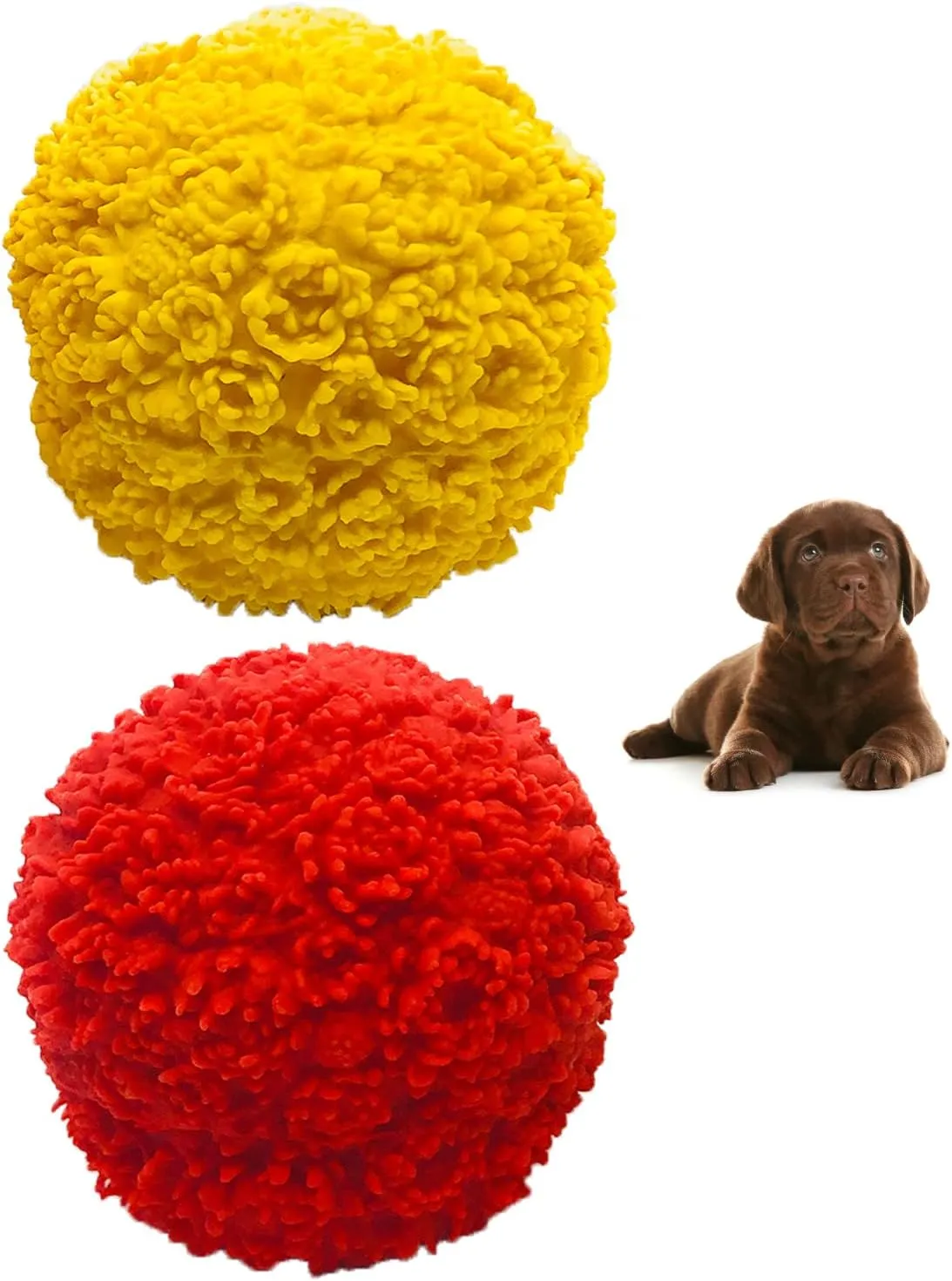 Set of 2 Squeaky Rubber Balls for Puppies - 3" - Sensory Dog Toys - Soft Natural Rubber (Latex) - Puppies Small Breeds - Free from Harmful Chemicals Handpainted