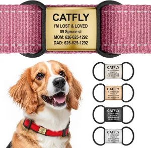 Silent Custom Dog Tag for Pets-Engraved Stainless Steel Name Tag, Silicone Slide On ID Tags and Collar Tags for Small, Medium, Large Dogs and Cats (Gold)