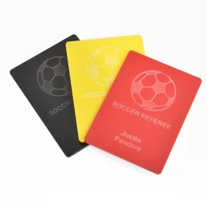 SOCCER Referee Card Pack, personalized set of yellow, red, and black acrylic, custom engraved with your design, Lca0474