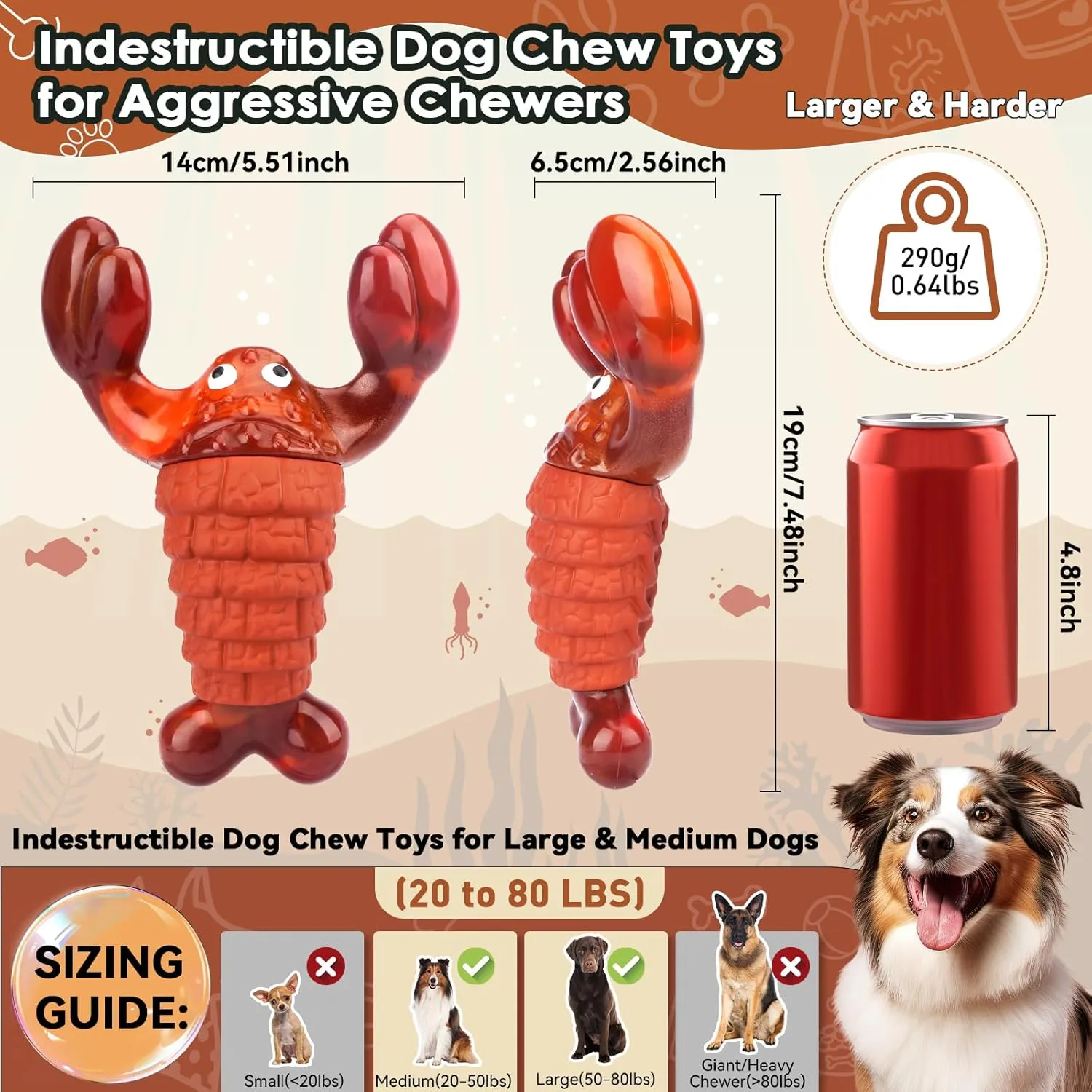 Squeaky Dog Toys for Aggressive Chewers for Large Dogs, Interactive Chew Toys to Keep Them Busy, Indestructible Toys, Tough Toys for Medium Large Dogs (Red)
