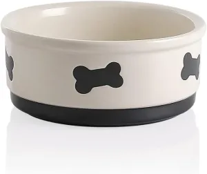Sweejar Ceramic Dog Bowls with Bone Pattern, Dog Food Dish for Medium Dogs, Porcelain Pet Bowl for Water 35 Fl Oz (Beige)