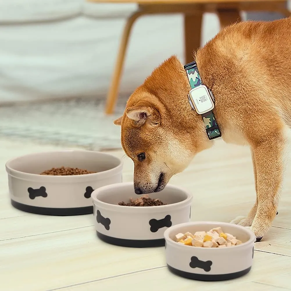 Sweejar Ceramic Dog Bowls with Bone Pattern, Dog Food Dish for Medium Dogs, Porcelain Pet Bowl for Water 35 Fl Oz (Beige)