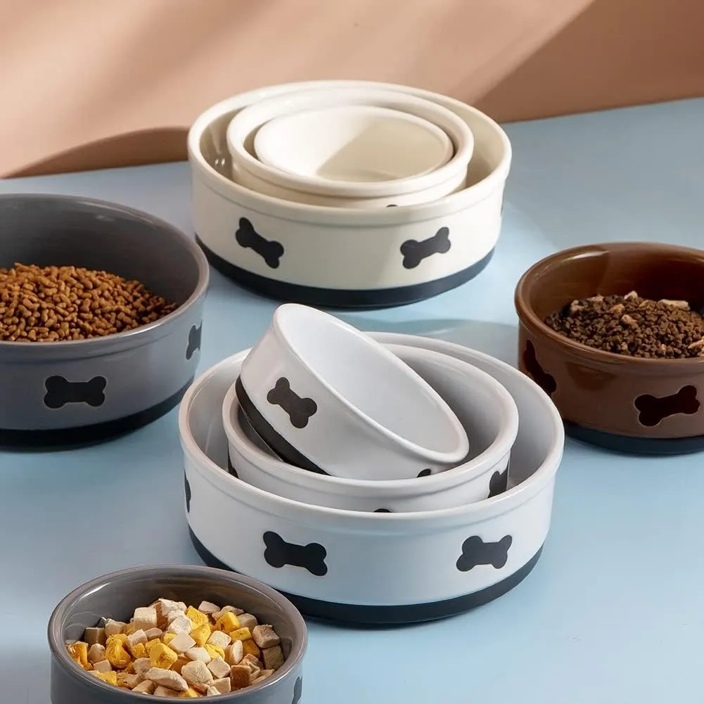 Sweejar Ceramic Dog Bowls with Bone Pattern, Dog Food Dish for Medium Dogs, Porcelain Pet Bowl for Water 35 Fl Oz (Beige)