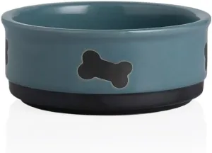 Sweejar Ceramic Dog Bowls with Bone Pattern, Dog Food Dish for Small Dogs, Porcelain Pet Bowl for Water 16 Fl Oz (Fog Blue)