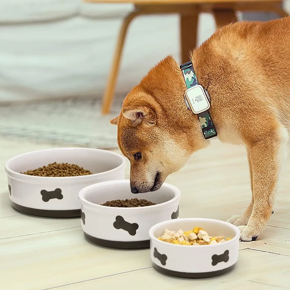 Sweejar Ceramic Dog Bowls with Bone Pattern, Dog Food Dish for Small Dogs, Porcelain Pet Bowl for Water 16 Fl Oz (Fog Blue)