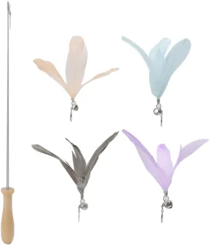 SYH&AQYE Cat Toys Wand, Wooden Handle Retractable Interactive Feather Teaser Cat Toy with 4PCS Feather Replacement Head, Funny Teaser Dangler Rod Stick for Indoor Cats