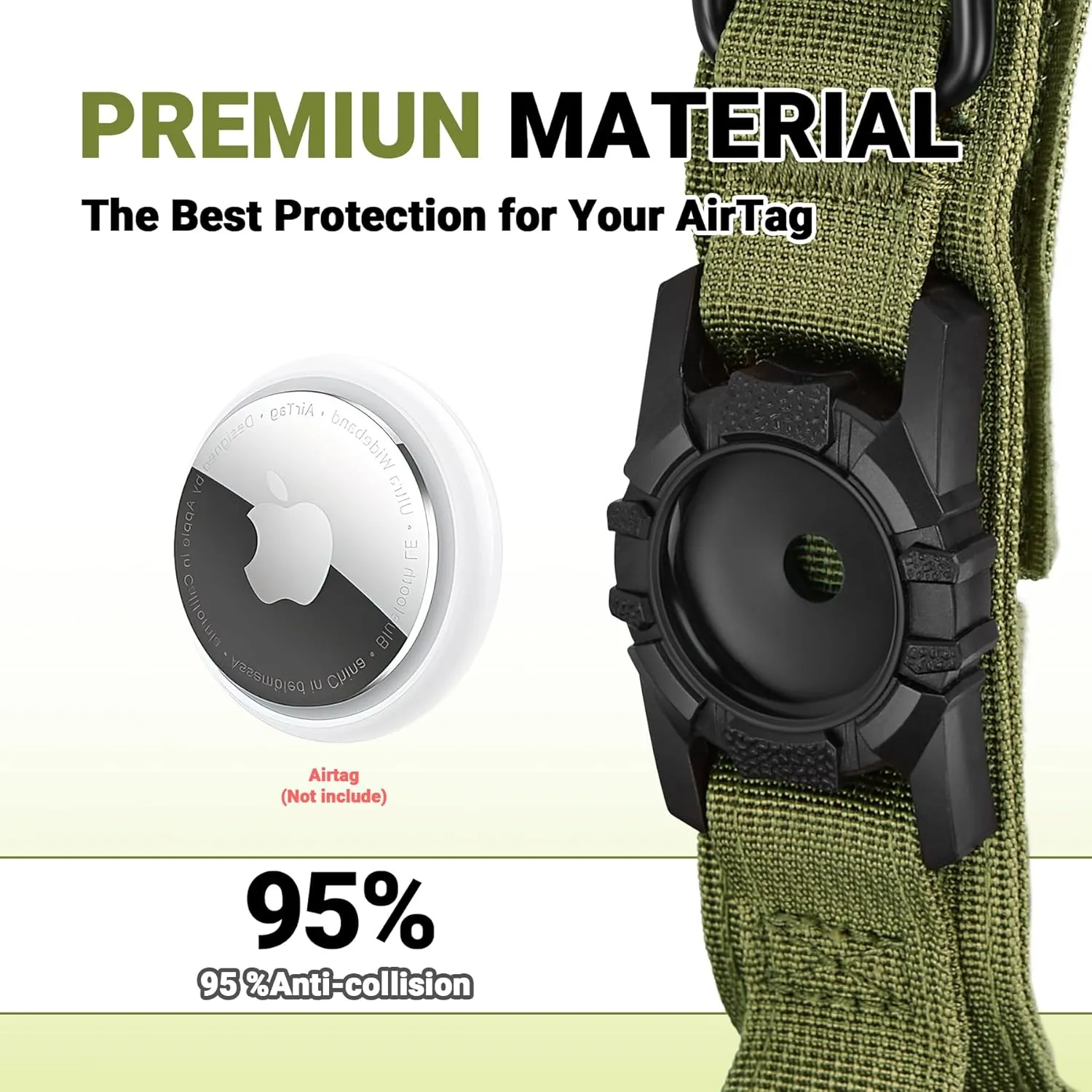 Tactical AirTag Dog Collar - Heavy Duty, Adjustable GPS Collar Compatible with Apple AirTag, with Holder & Control Handle for Medium/Large Dogs [ Green, M ]