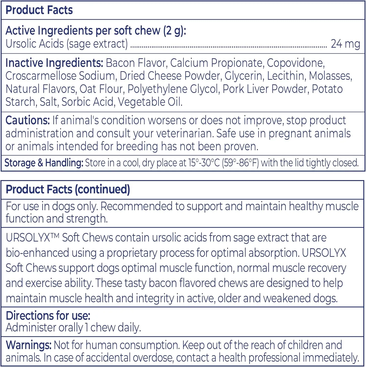 Virbac URSOLYX Soft Chews for Dogs | Muscle Health Support for Senior, Active or Recovering Dogs, Small | 60 Count 2- Month Supply