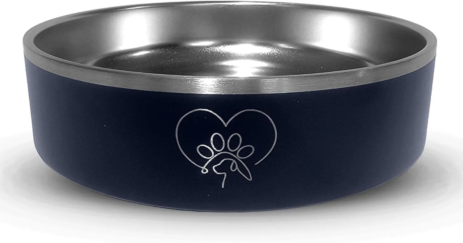 Watering Hole- Stainless Steel Dog Bowl, Insulated Dog Bowls, Non Slip, Diswasher Safe, Cats, Dog Food Bowls, Dog Water Bowl, Puppy Dog Bowl for Small Medium Dogs (Dark Blue, 18 oz)