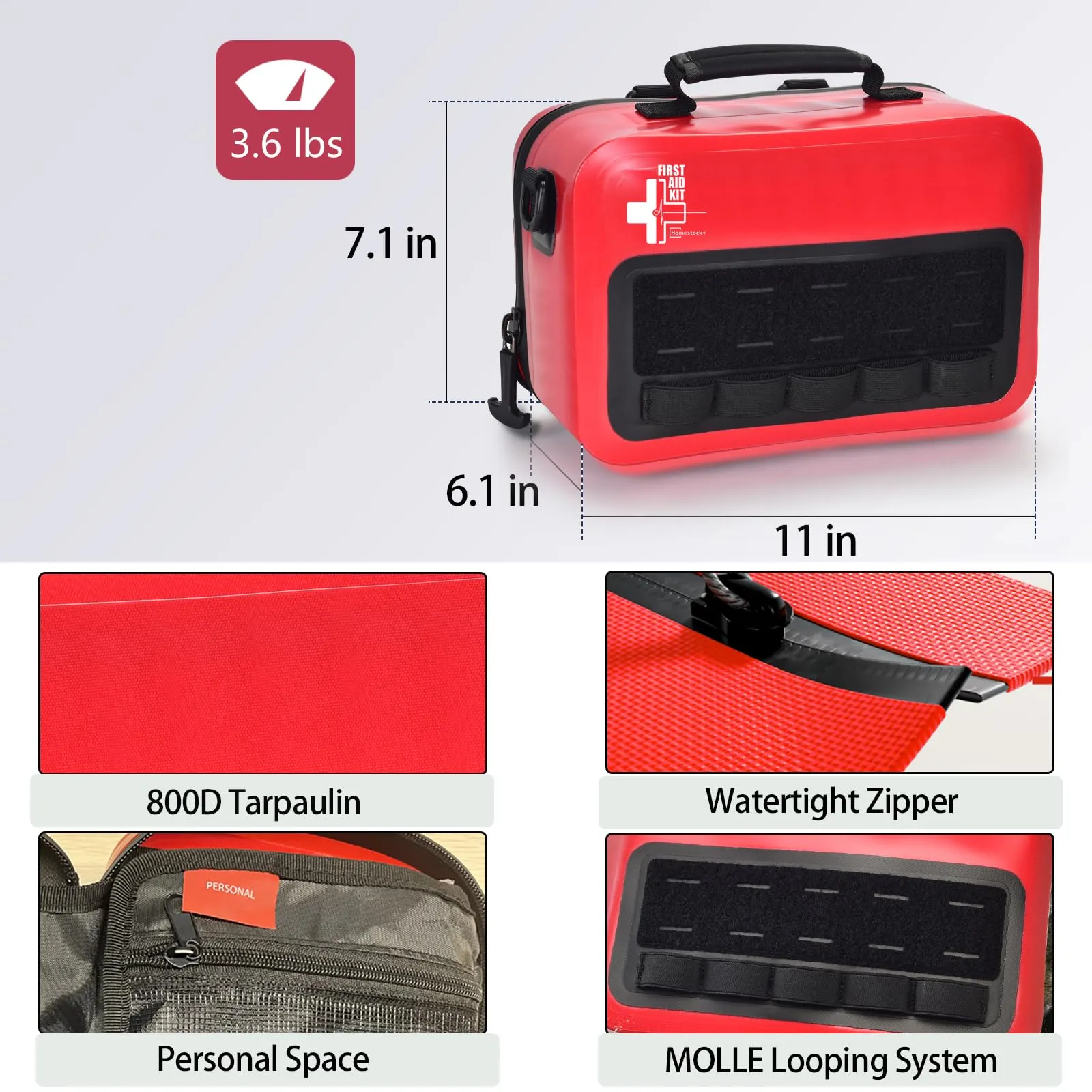 Waterproof First Aid Kit with Well Organized Labelled Compartments, First Aid Kits with Removable MOLLE System for Cars, Boats, Trucks, Outdoor Emergencies - Large First Aid Trauma Kits - 348 Piece