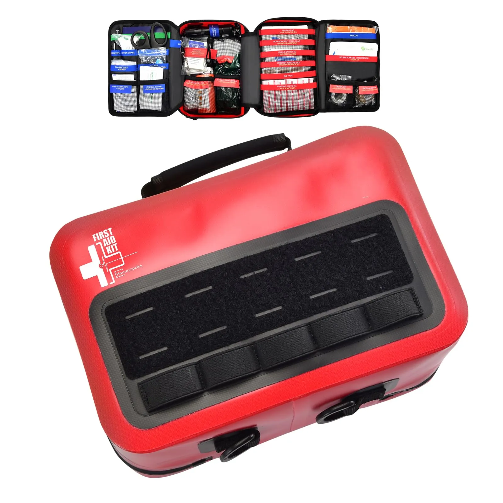 Waterproof First Aid Kit with Well Organized Labelled Compartments, First Aid Kits with Removable MOLLE System for Cars, Boats, Trucks, Outdoor Emergencies - Large First Aid Trauma Kits - 348 Piece