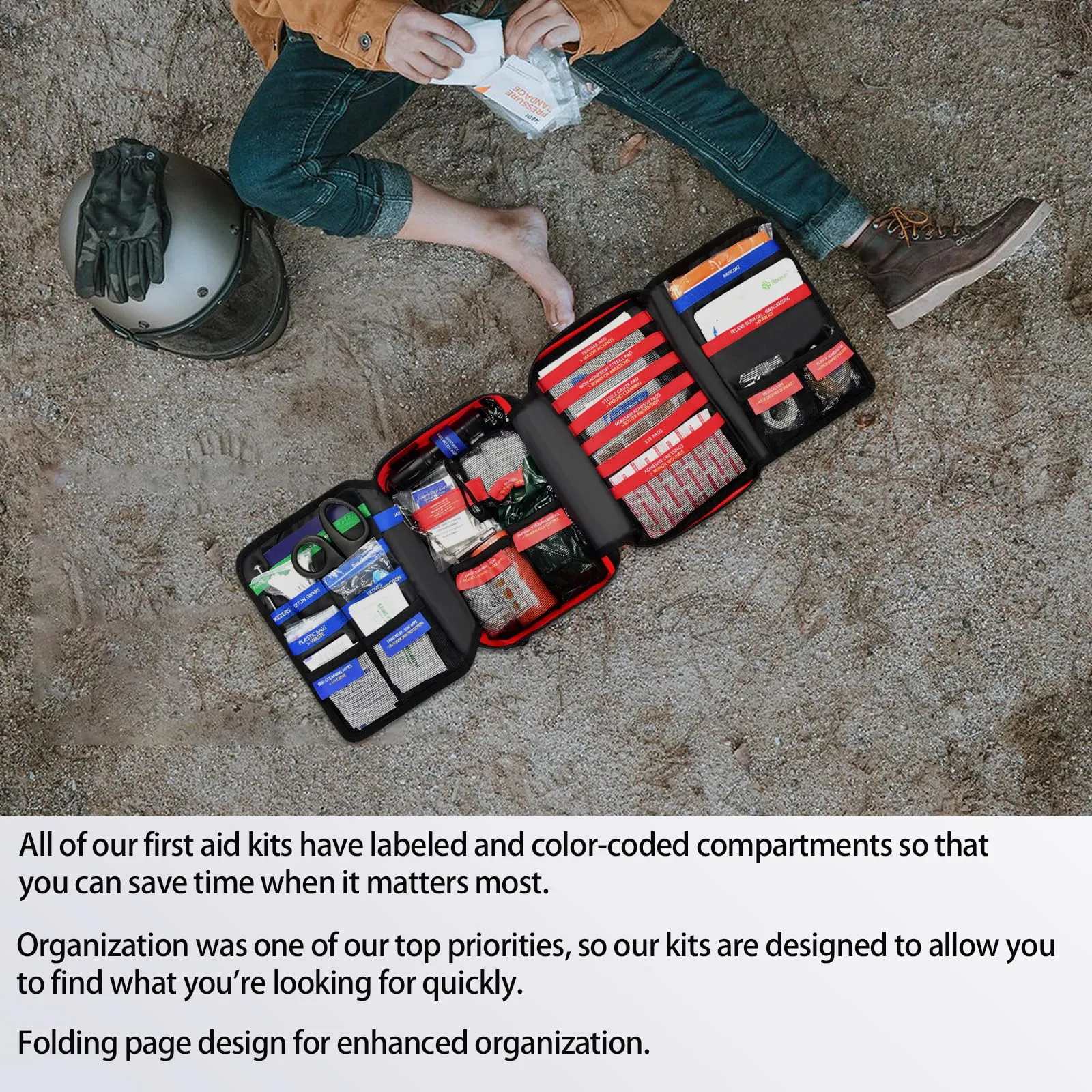 Waterproof First Aid Kit with Well Organized Labelled Compartments, First Aid Kits with Removable MOLLE System for Cars, Boats, Trucks, Outdoor Emergencies - Large First Aid Trauma Kits - 348 Piece