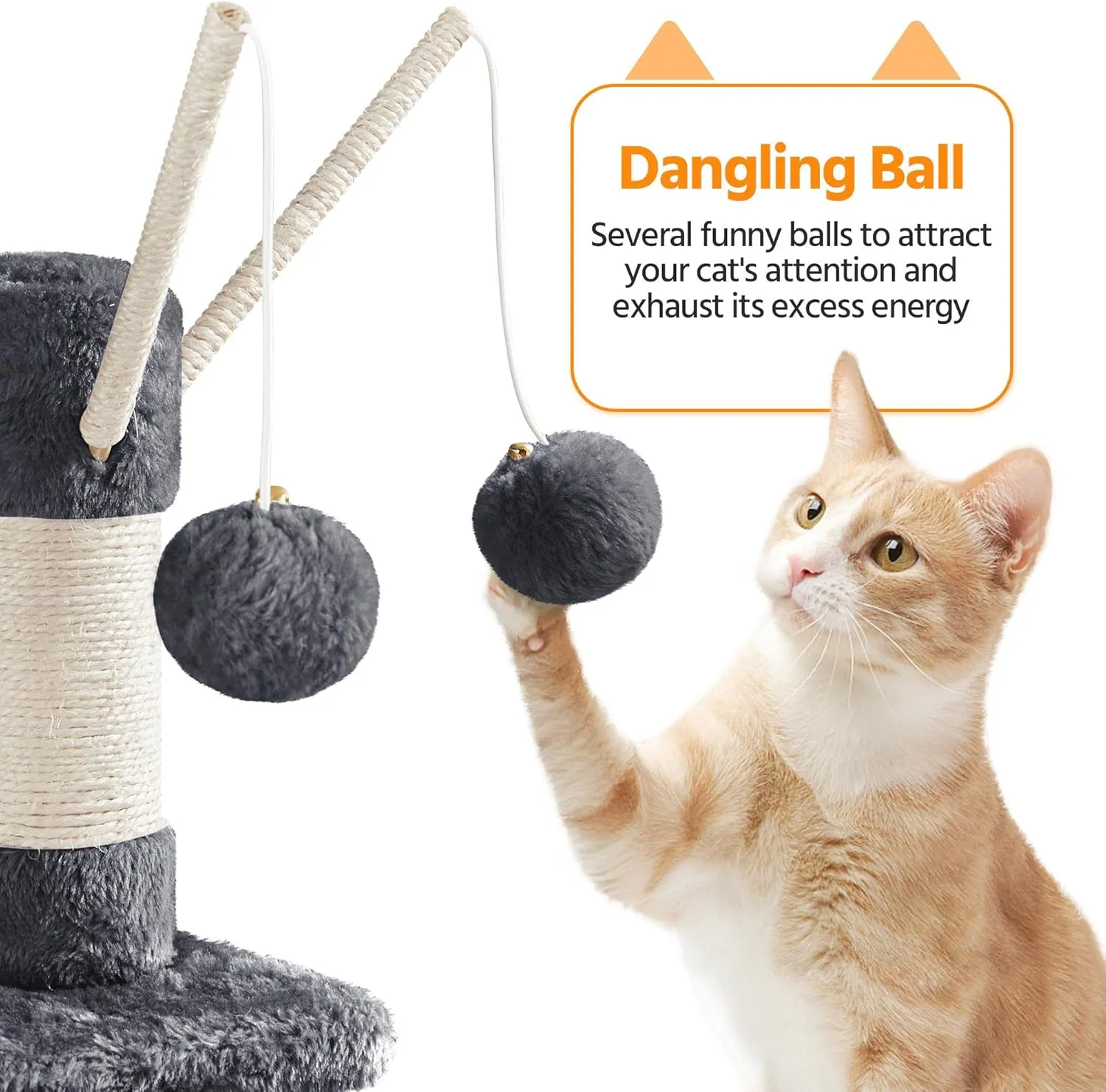 Yaheetech Cat Tower, 67in Condos with 3 Removable Kitty Teaser Sticks, Hammock, Scratching Posts, Basket for Indoor Large Kittens, Multi-Level, Dark Gray